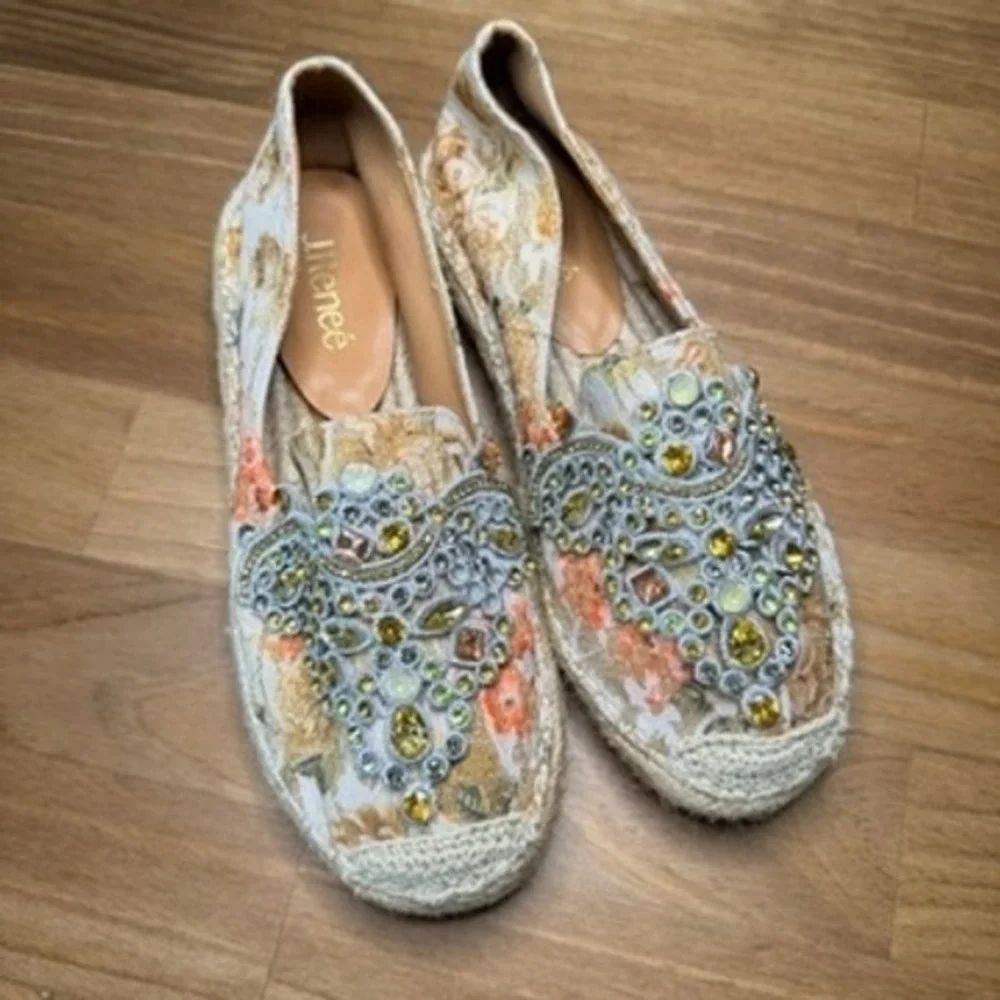 J Reneé Gordana Jeweled Floral Espadrille Flats Women's 6.5M Rhinestone